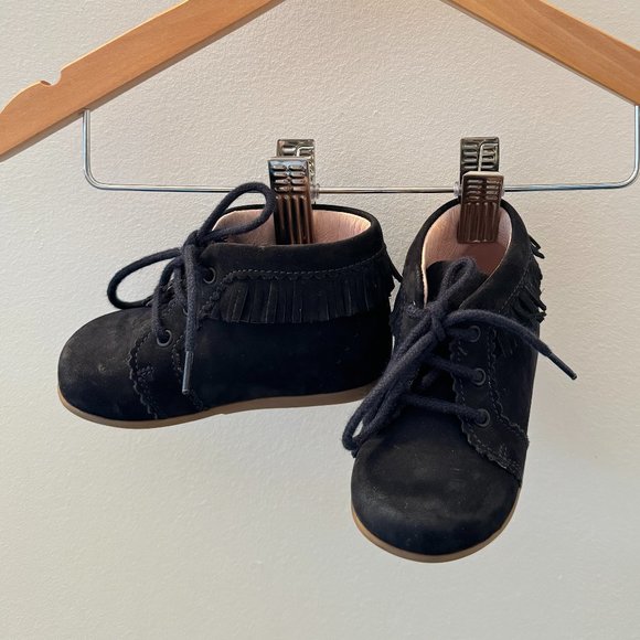 Jacadi Unisex Blue Suede Toddler Shoes with Ankle Fringe - Picture 1 of 4